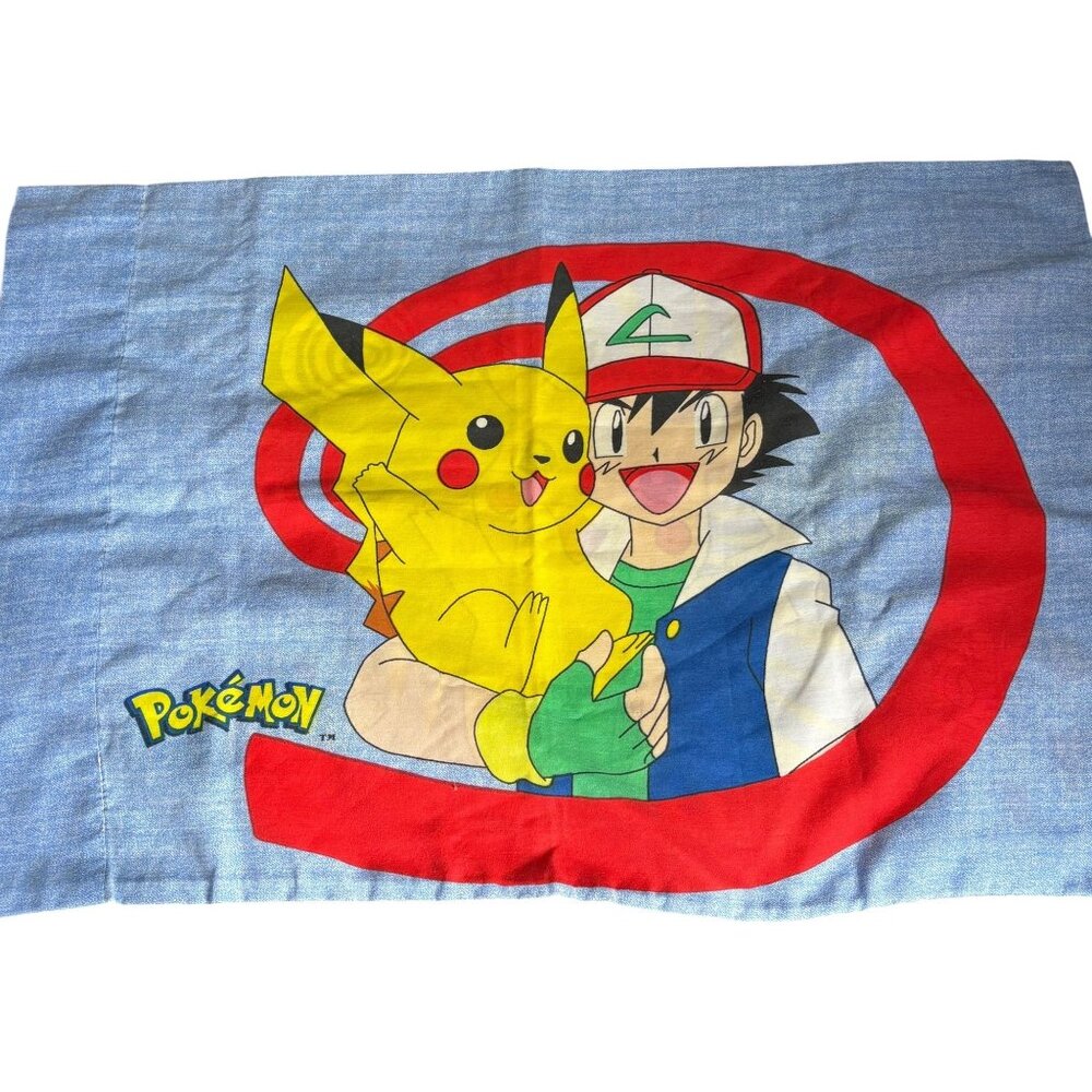 Vintage 90s Pokemon Pillowcase Pikachu Ash Nintendo Official Bedding Standard